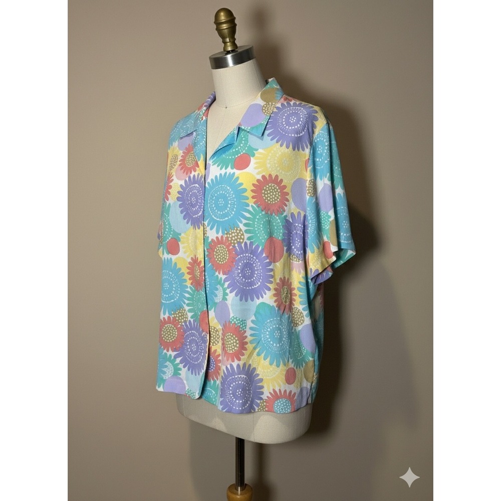 Alfred Dunner Woman Plus Size 24W Short Sleeve Button Up Shirt Floral Print